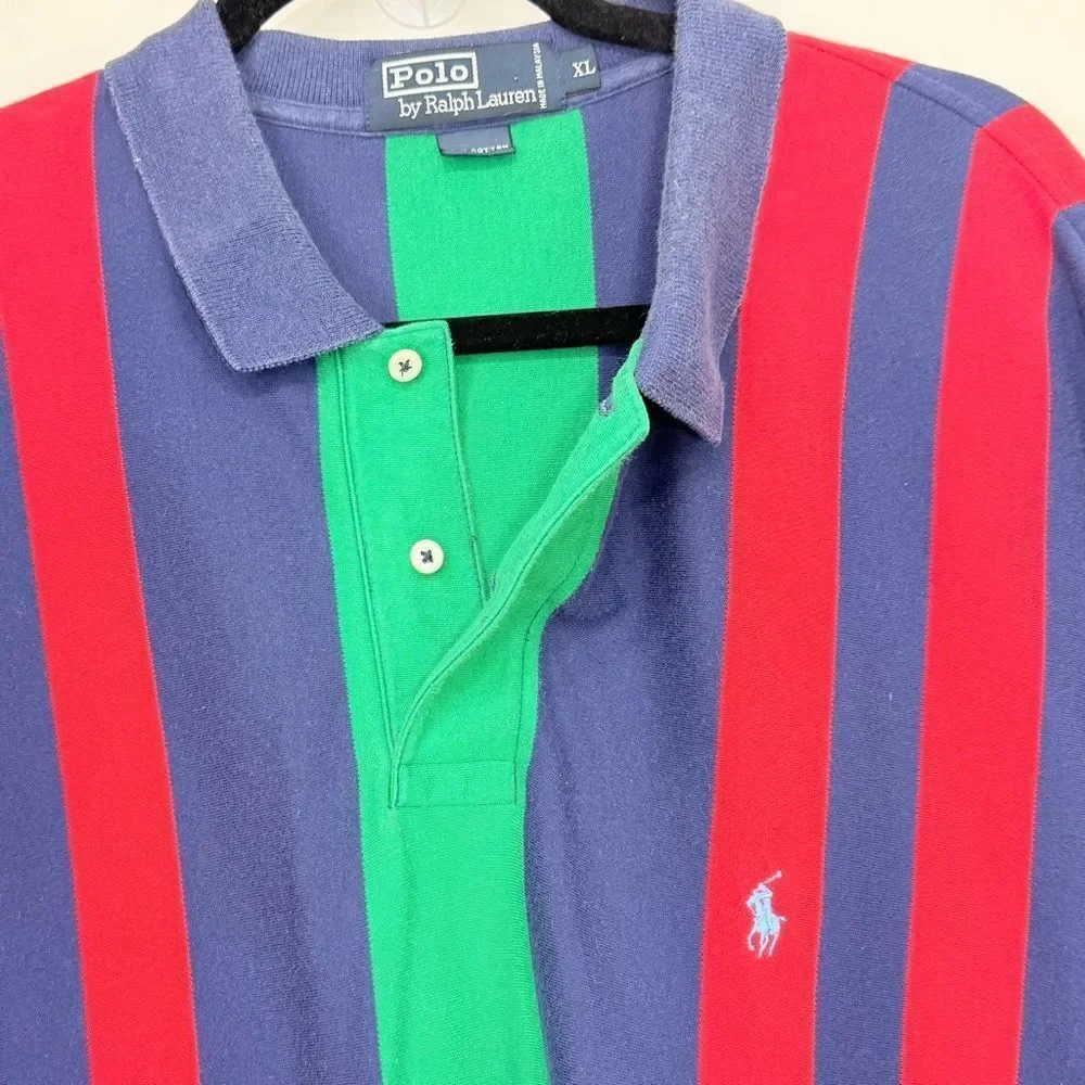 Polo Ralph Lauren Vintage Red Green Blue Striped Polo Shirt